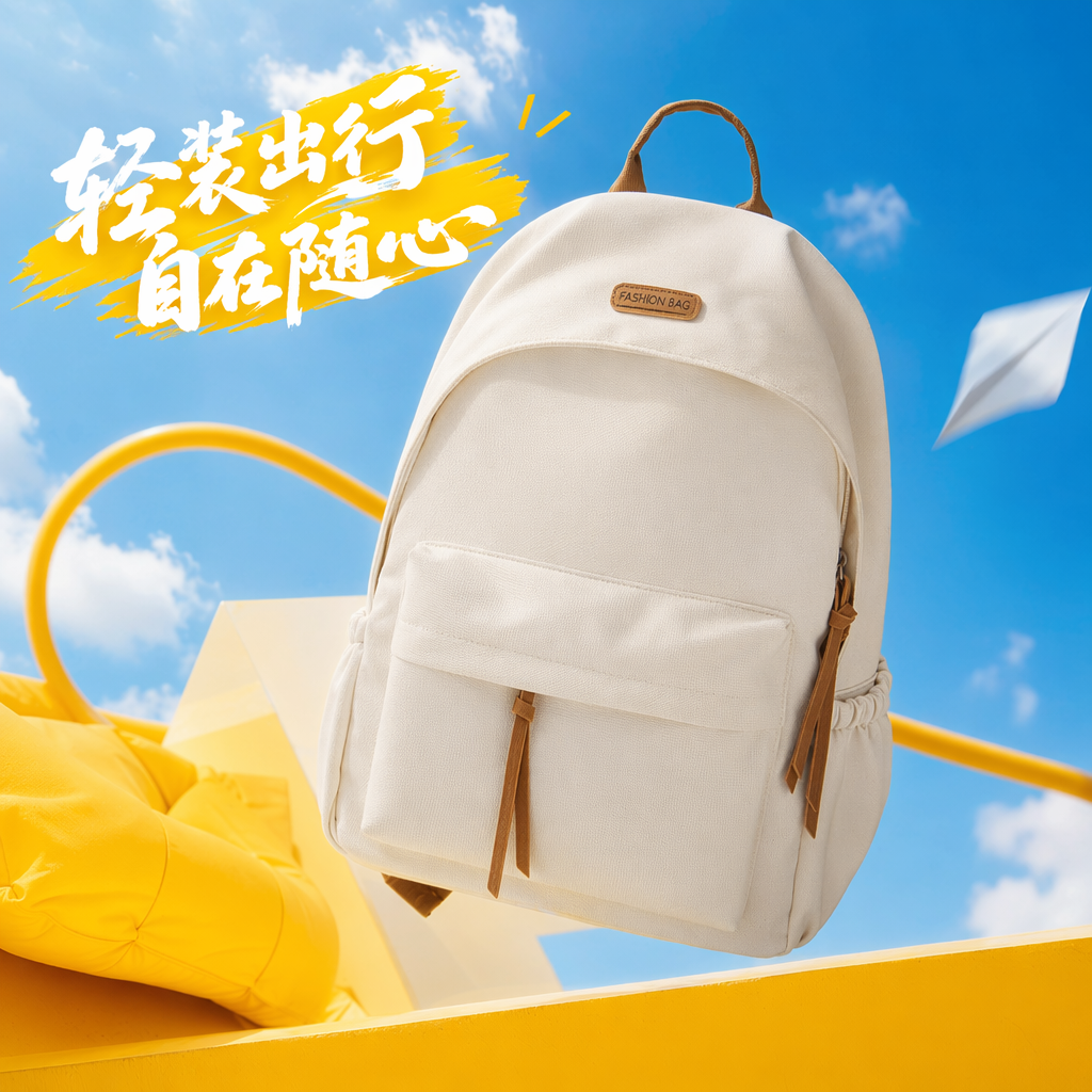 A lightweight and large-capacity student commuting and leisure backpack in off-white color Specification image