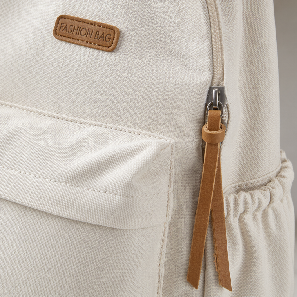 A lightweight and large-capacity student commuting and leisure backpack in off-white color Application Scenario