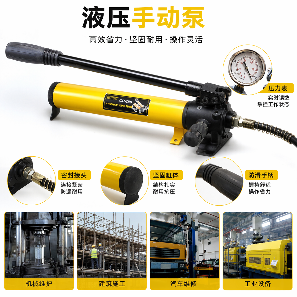 黄色液压手泵 手动增压器 工业级耐高压便携式