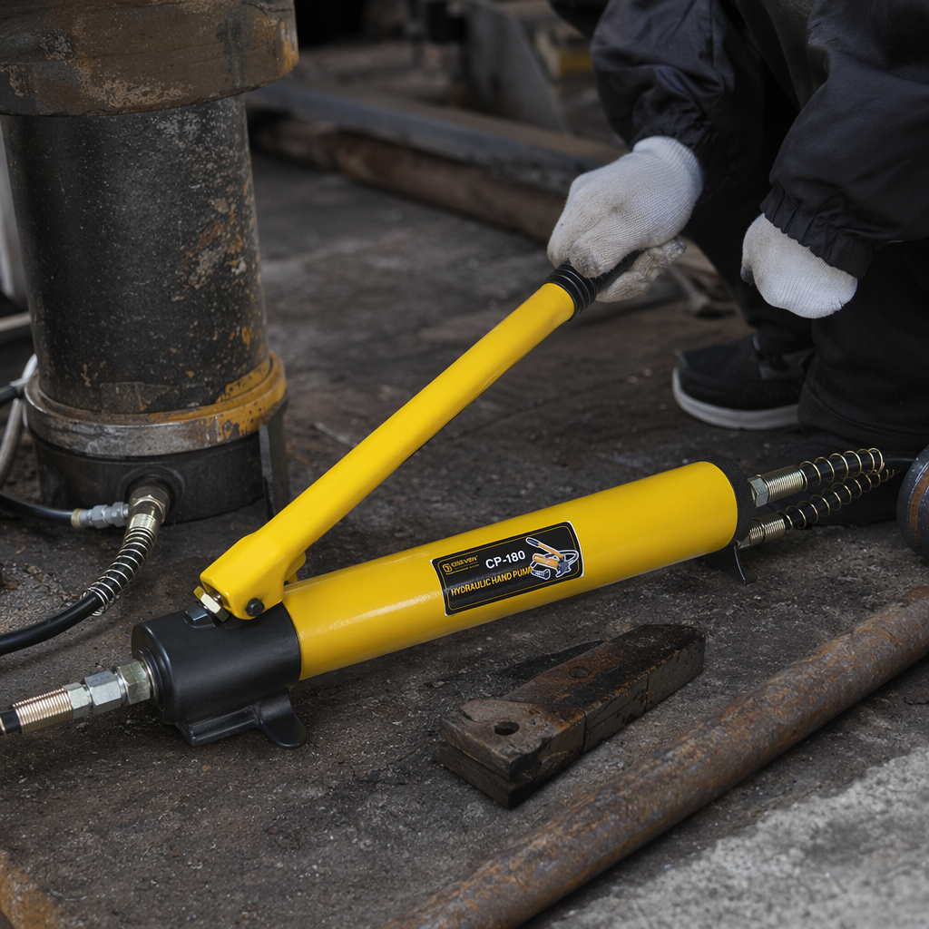 Yellow hydraulic hand pump, manual booster, industrial-grade, high-pressure resistant, portable details Picture