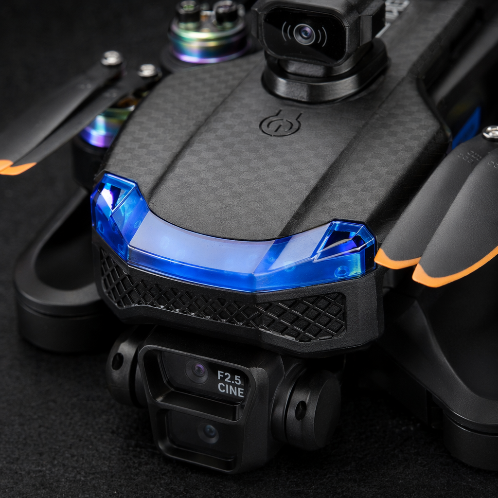 The J19P smart aerial photography drone black set includes a screen remote control, a color propeller camera and a blue decorative strip Application Scenario