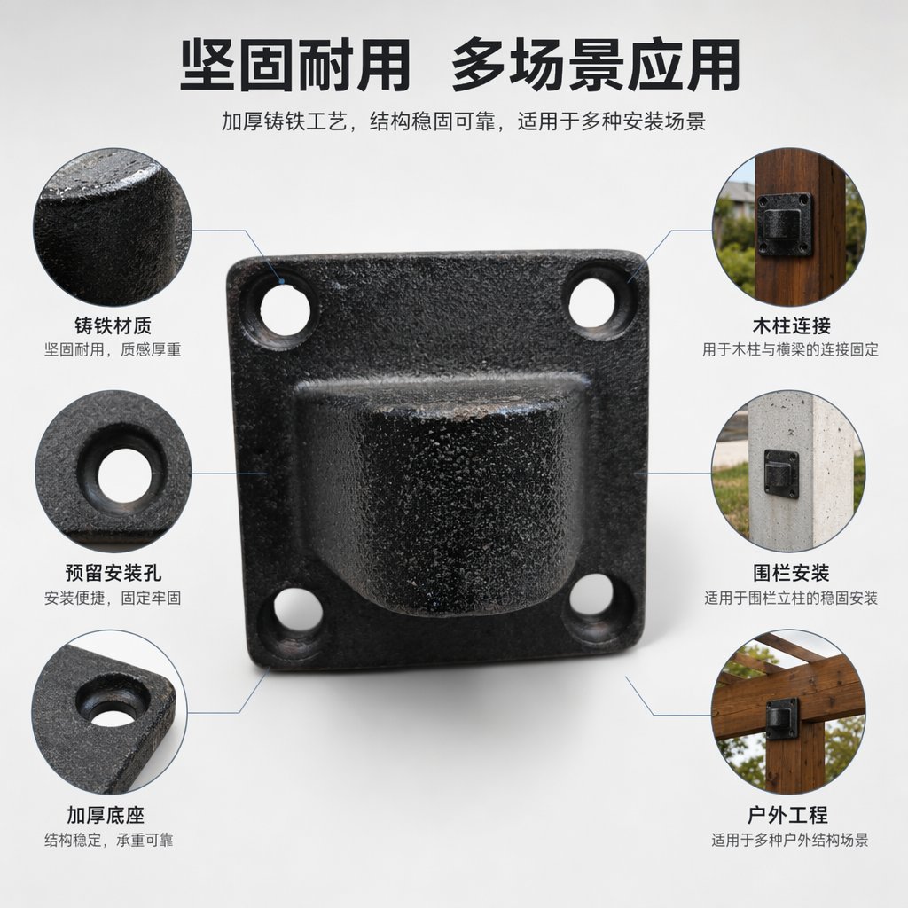 黑色铸铁安装座 重型承重支架 适配多种设备固定使用