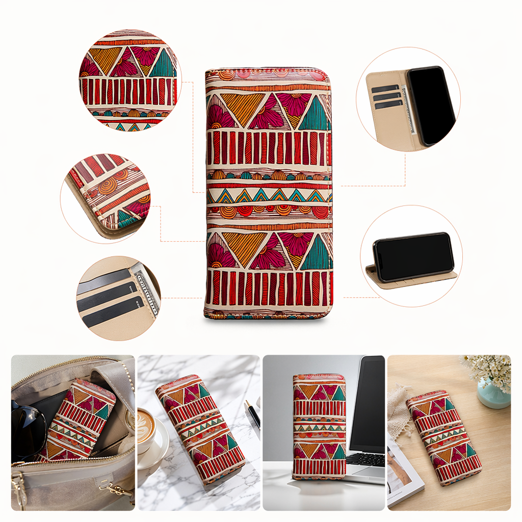 A fashionable, simple and lightweight women's wallet with colorful geometric floral patterns