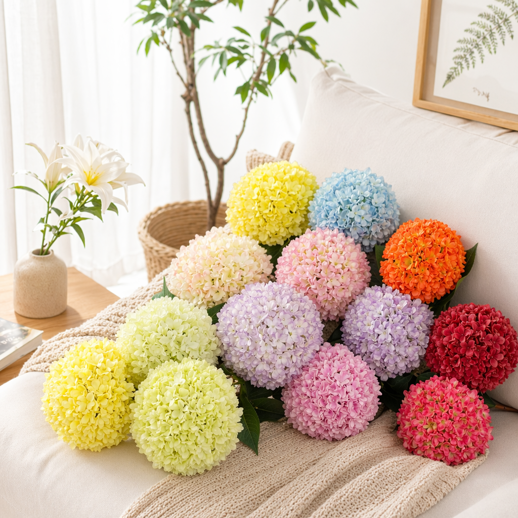 Colorful hydrangea bouquets, fresh flower delivery, birthday gifts, wedding decorations, artificial preserved flowers details Picture
