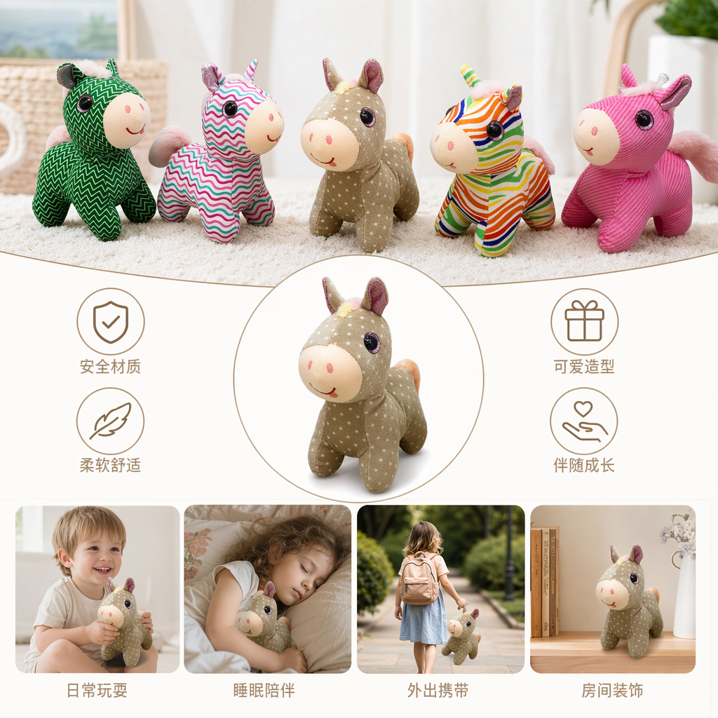 五只彩色条纹独角兽毛绒玩具可爱软萌儿童礼物 plush玩偶
