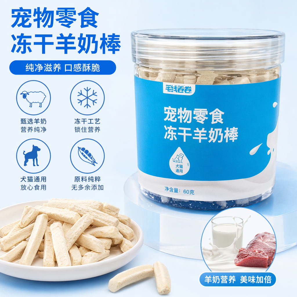 蓝色标签透明罐装宠物零食