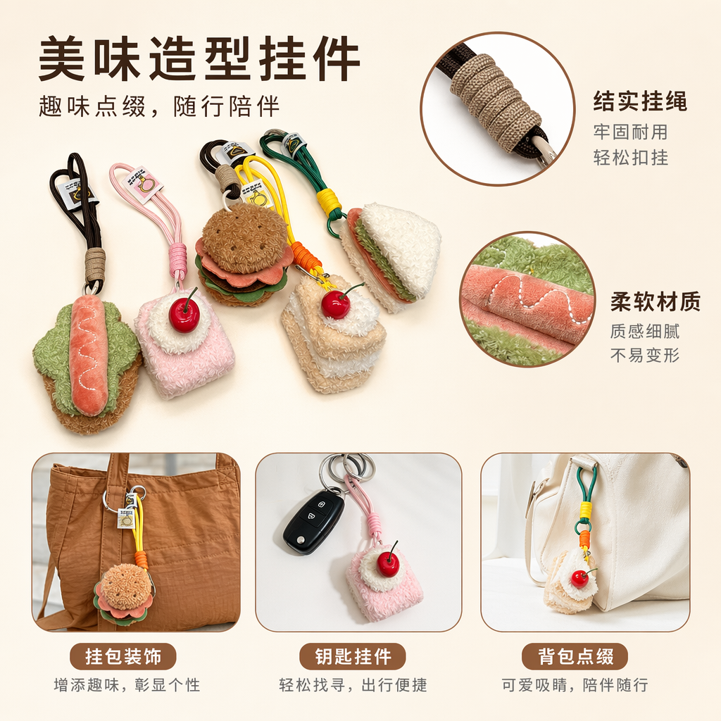 彩色毛绒食物造型挂件可爱厨房车挂装饰钥匙扣