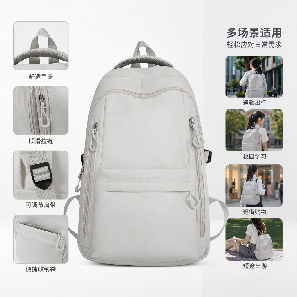 浅灰色双肩包尼龙防水通勤上学简约百搭 backpack