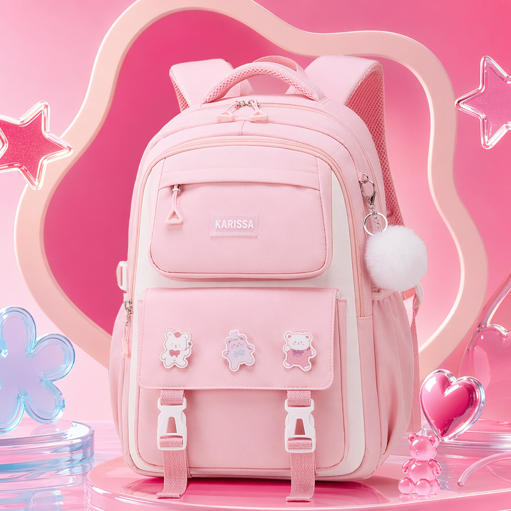 This pink backpack is a fashionable, versatile, lightweight and large-capacity student commuting and casual backpack for women Specification image