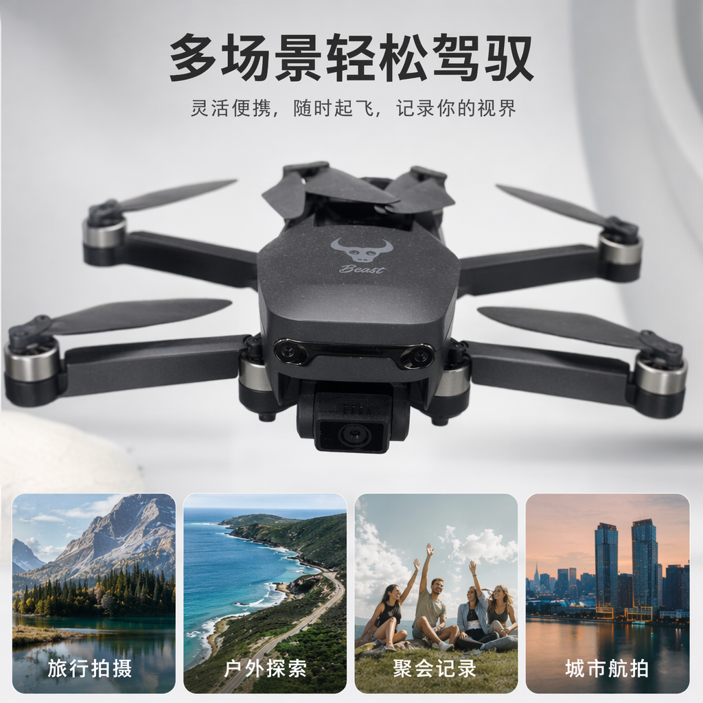 黑色无人机碳纤维机身专业级航拍飞行器便携折叠