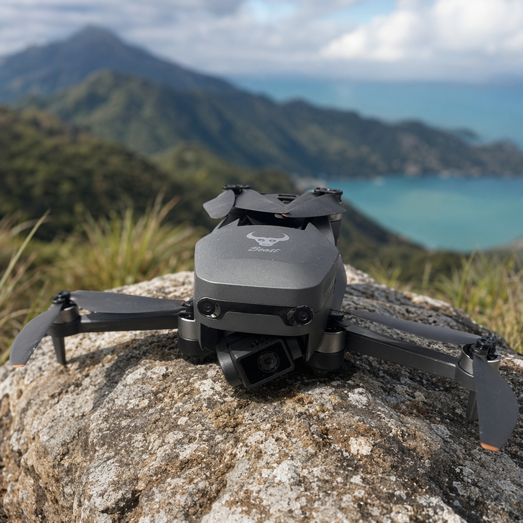 Black drone with carbon fiber body, professional-grade aerial photography aircraft, portable and foldable details Picture