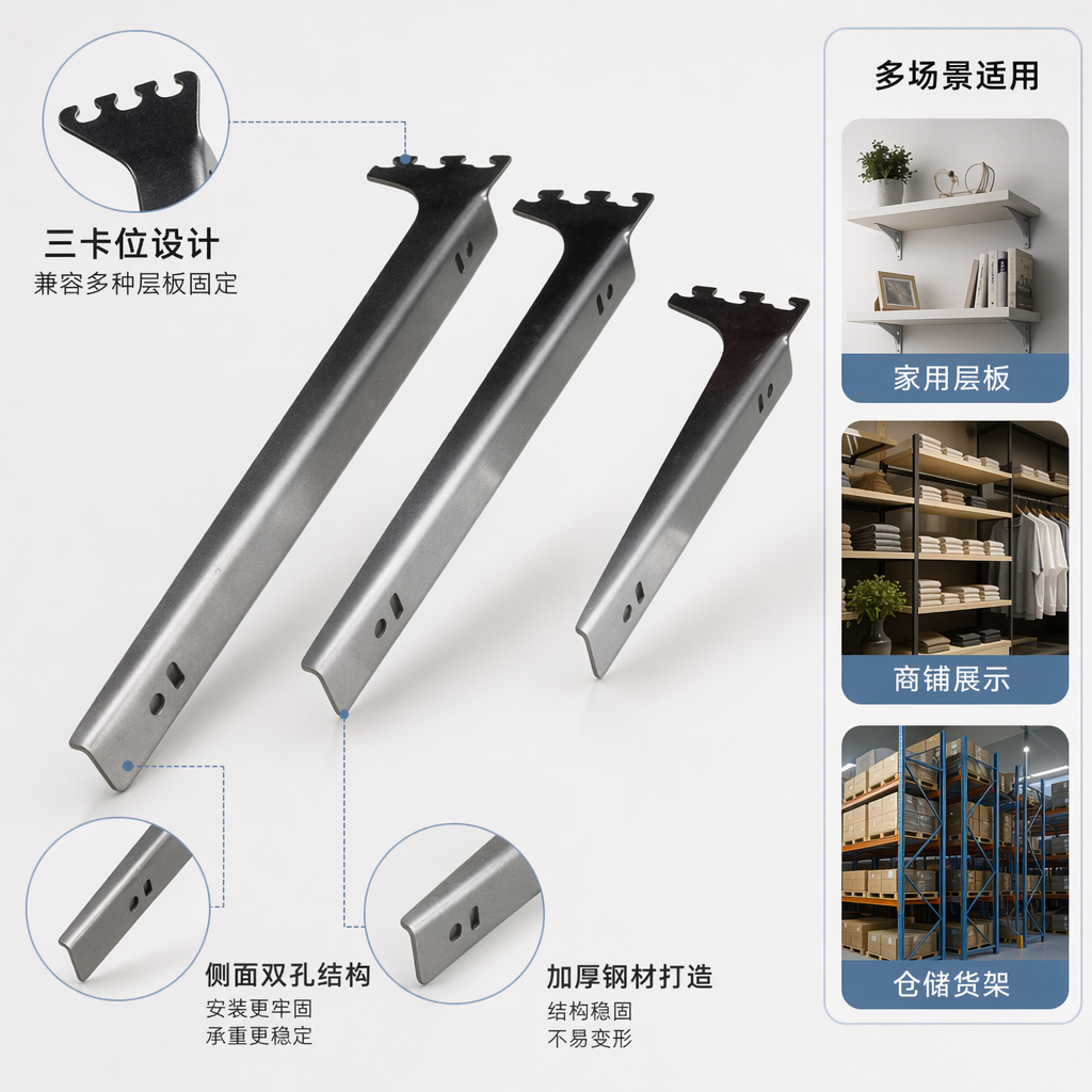 银色金属L型货架挂钩30cm25cm20cm光滑带孔齿状卡槽