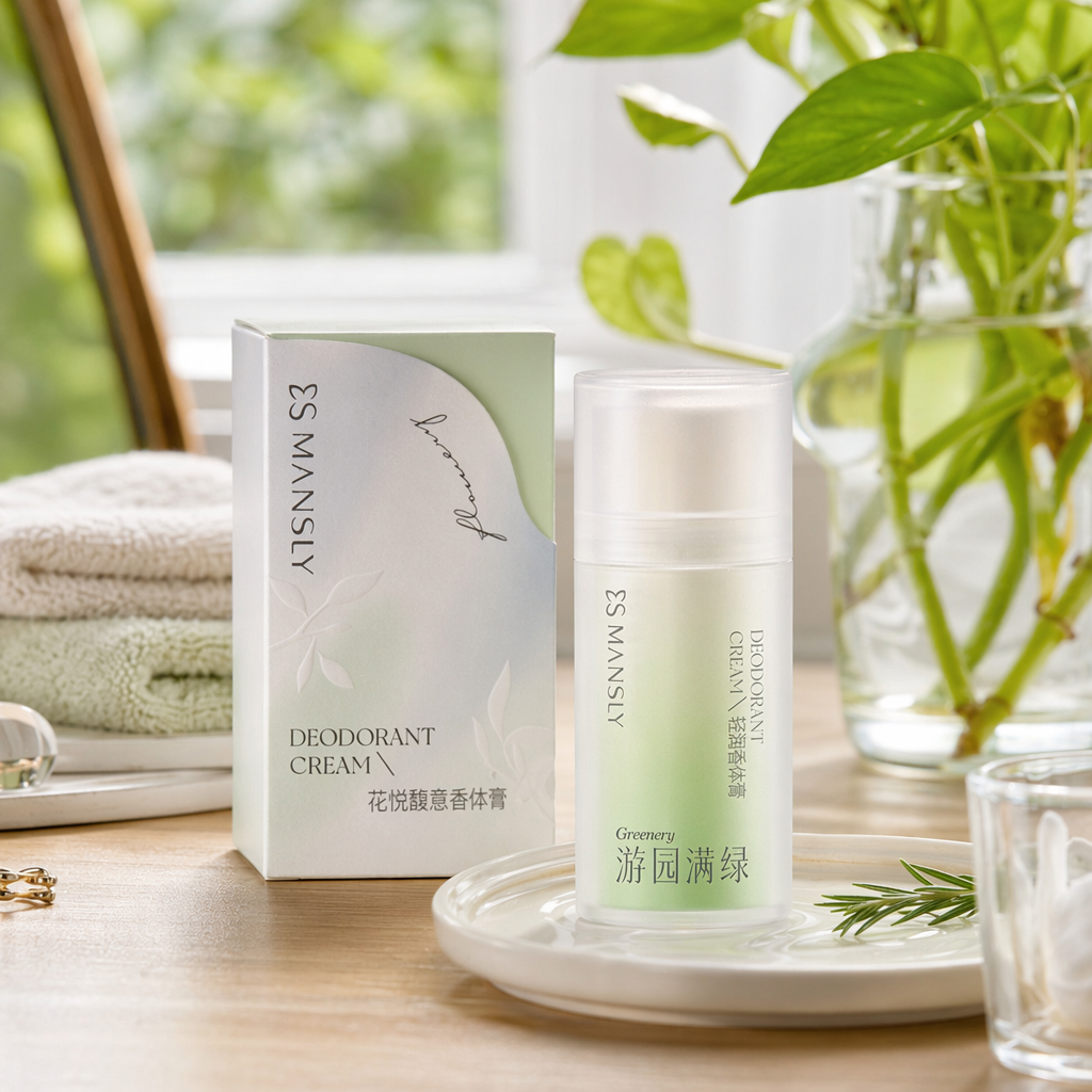 3S MANSY Flower Joy Fragrance Body Cream, light green gradient packaging, transparent bottle, milky white cream body details Picture