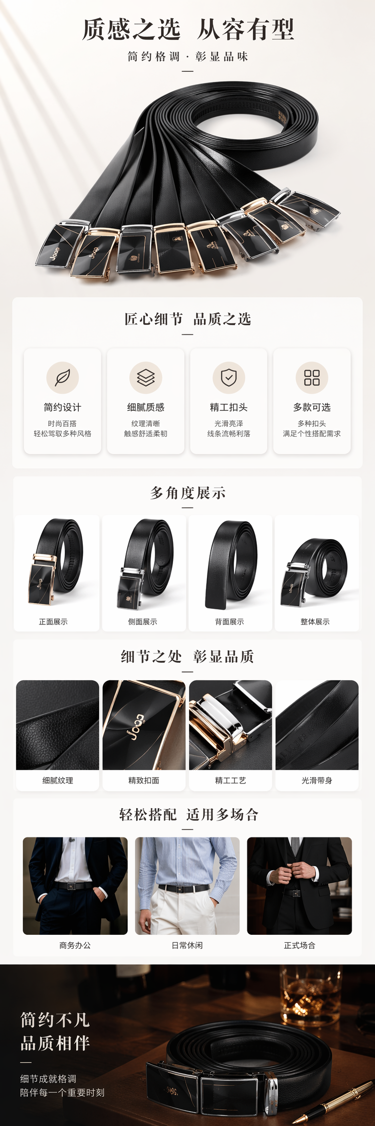 黑色真皮皮带套装 男士商务休闲腰带礼盒装详情1