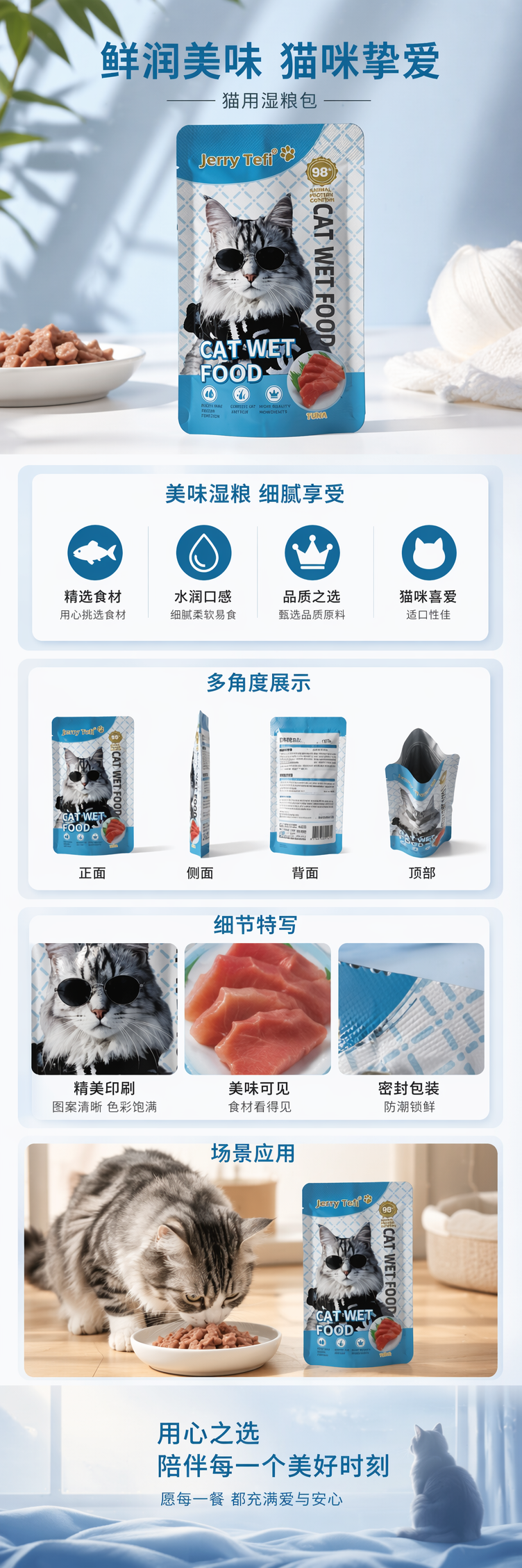 蓝白包装袋猫粮高蛋白低脂幼猫成长期专用易消化 pic 1