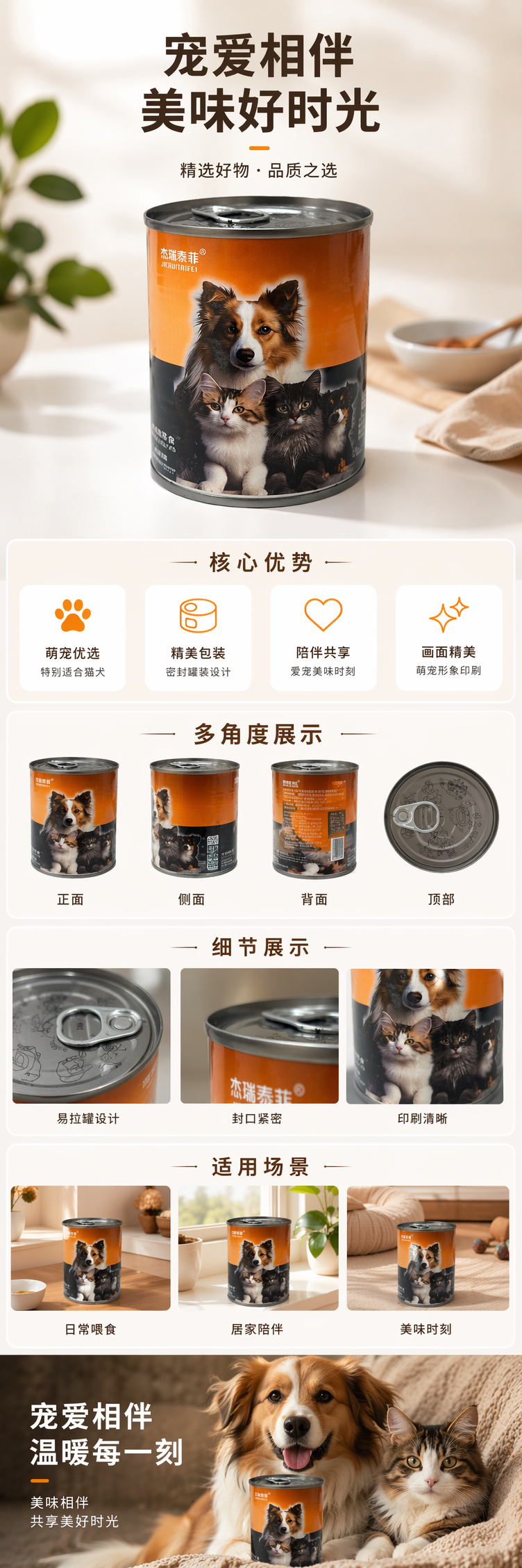 橙色罐头 罐身印有狗和猫图案 宠物食品 高蛋白主食罐 pic 1