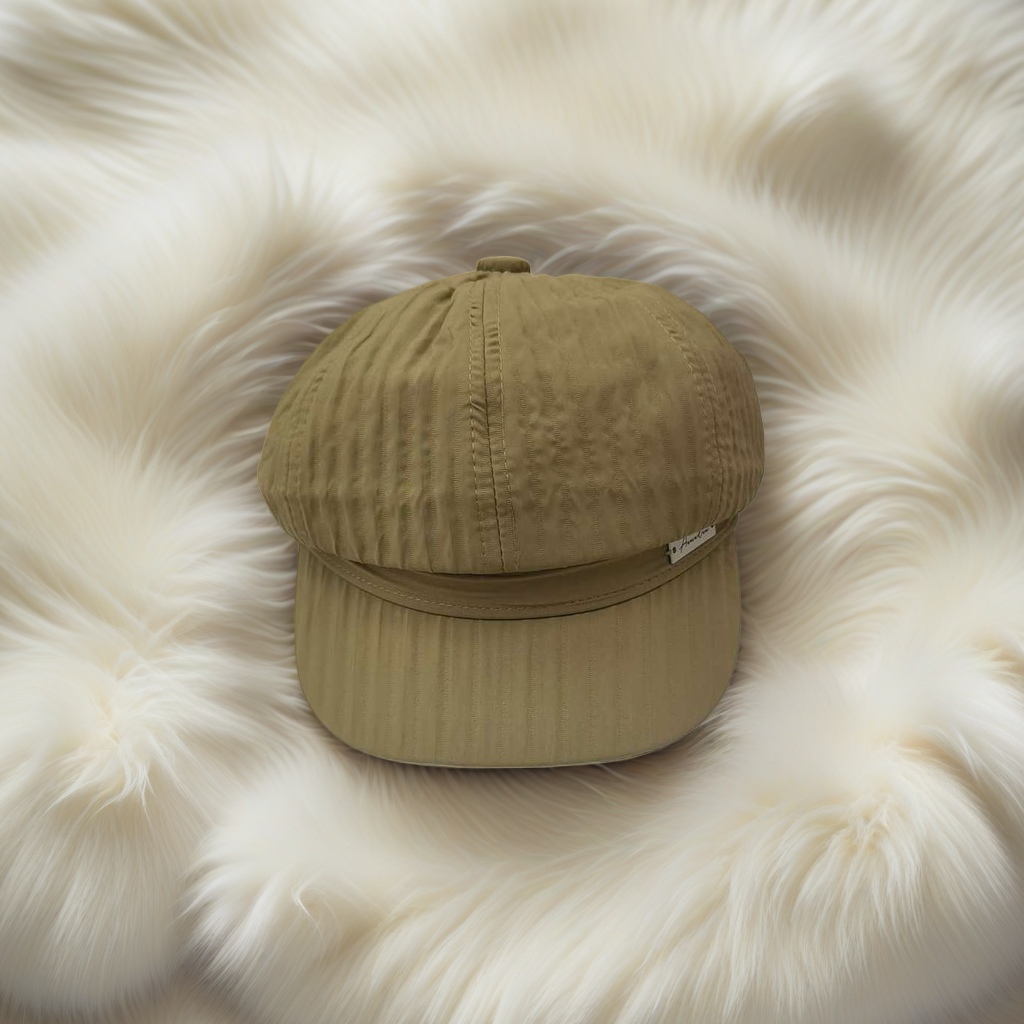 Khaki striped newsboy cap, fashionable and retro tweed casual sun hat