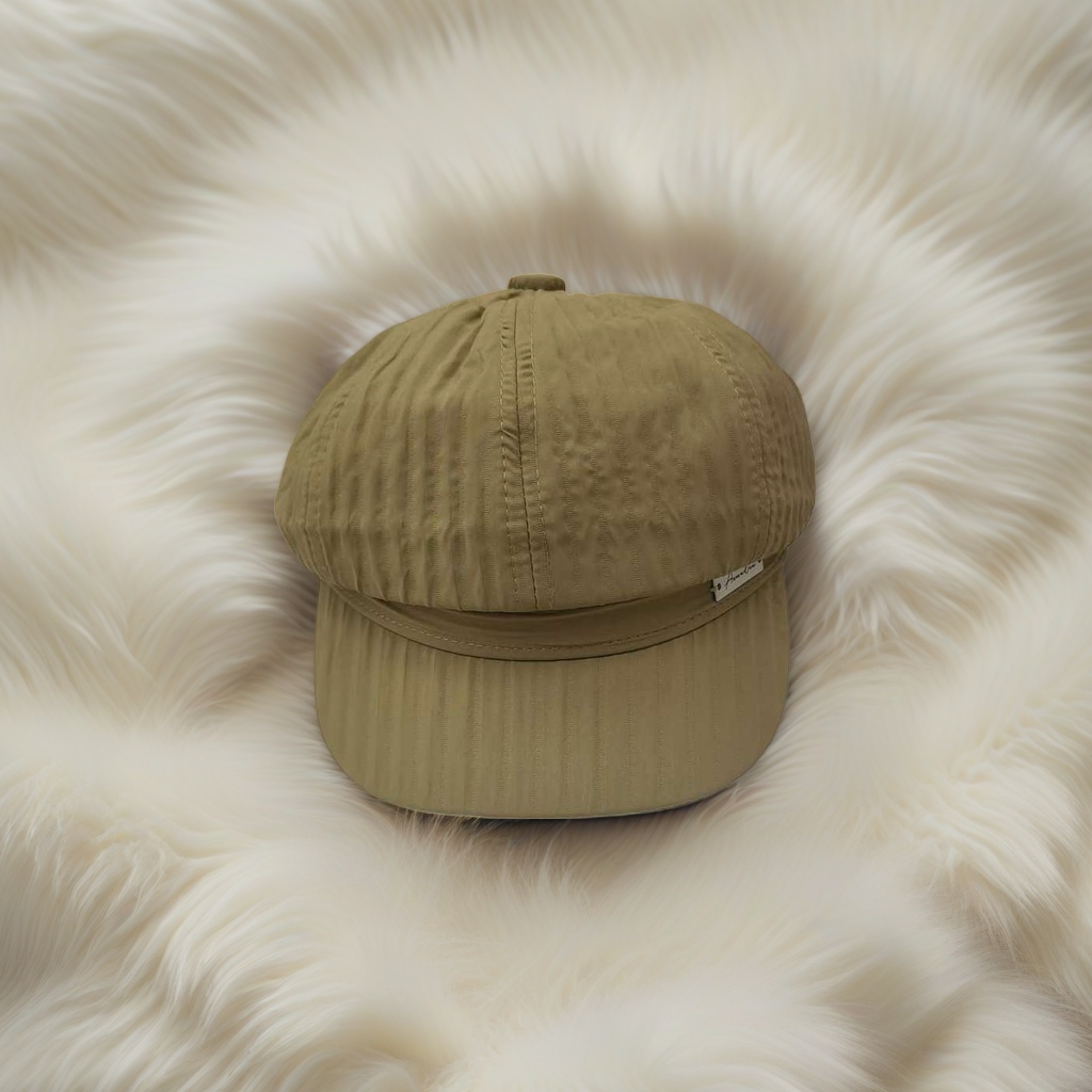 Khaki striped newsboy cap, fashionable and retro tweed casual sun hat Specification image