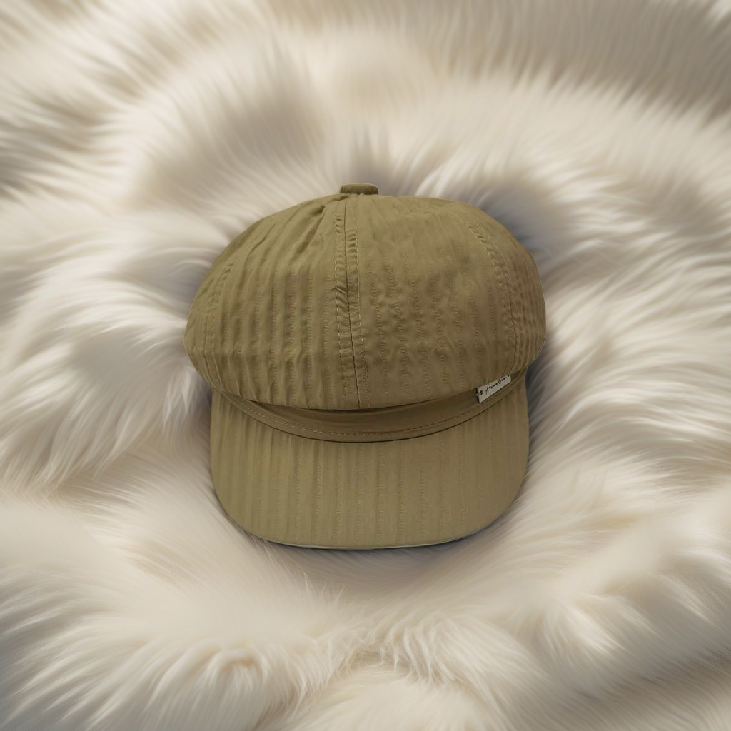 Khaki striped newsboy cap, fashionable and retro tweed casual sun hat details Picture