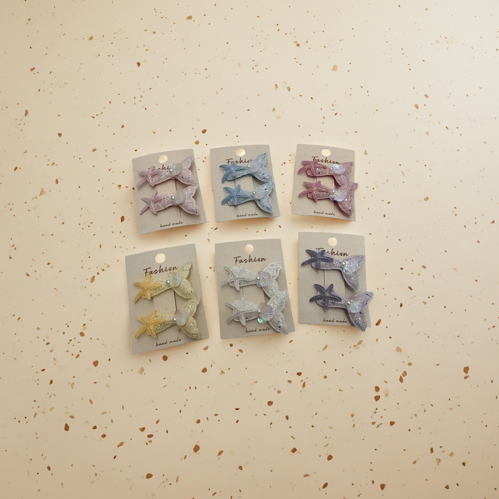 彩色亮片海星鱼尾发夹套装 甜美少女风饰品