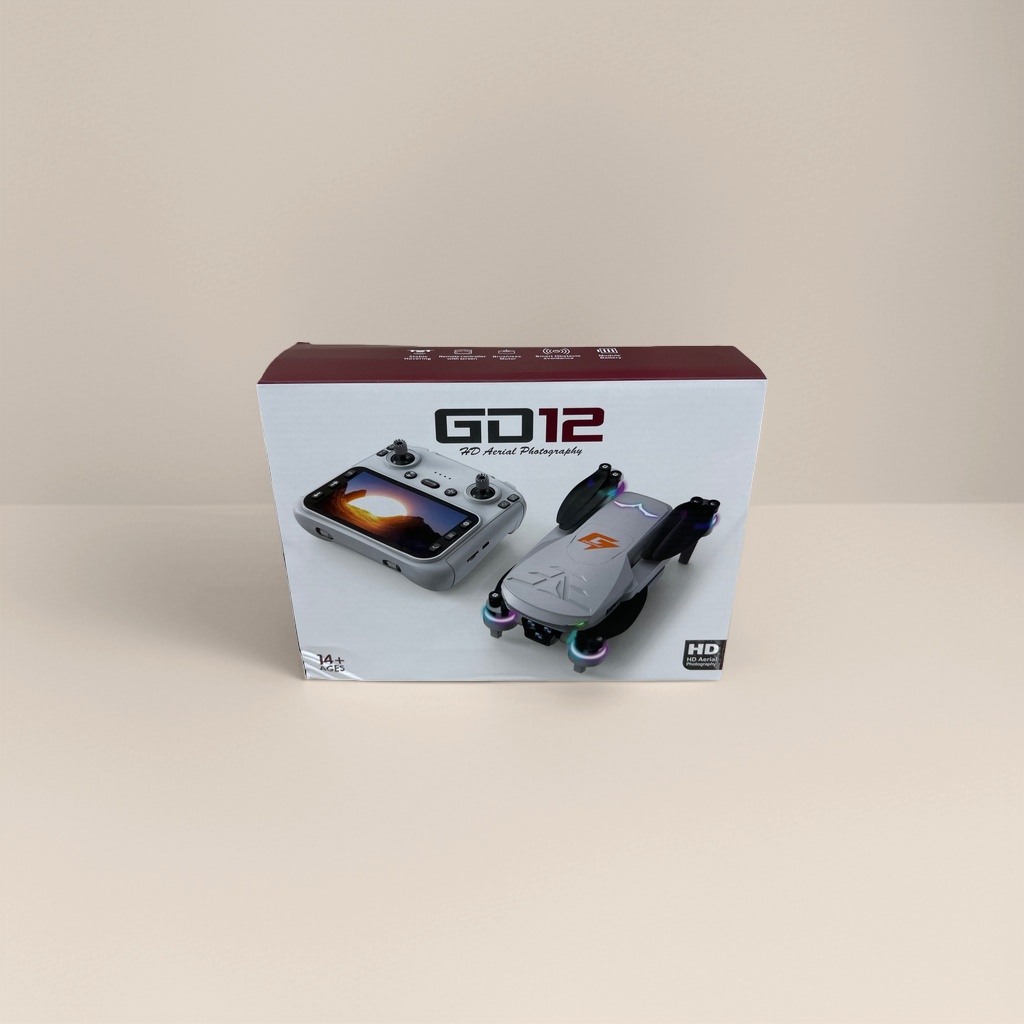 GD12 drone set, white packaging box, 12-megapixel 4K high-definition aerial photography, foldable and portable
