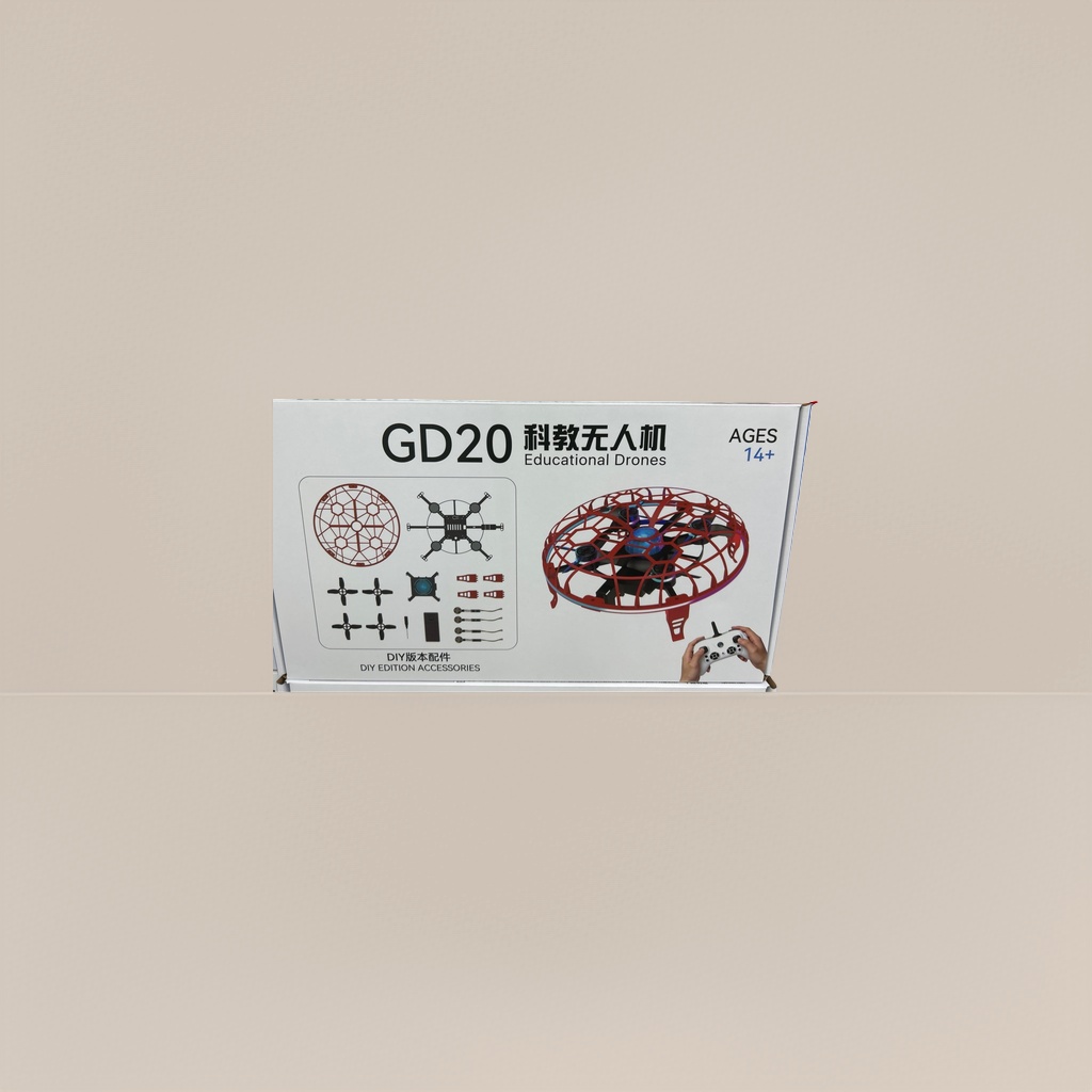 A programmable STEM educational drone with a white packaging box for science and education