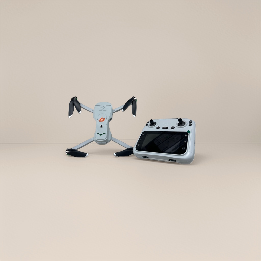 The white drone and remote control aerial photography stabilizer feature high-definition image transmission and are foldable and portable details Picture