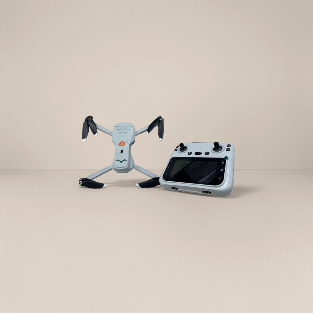 The white drone and remote control aerial photography stabilizer feature high-definition image transmission and are foldable and portable Specification image