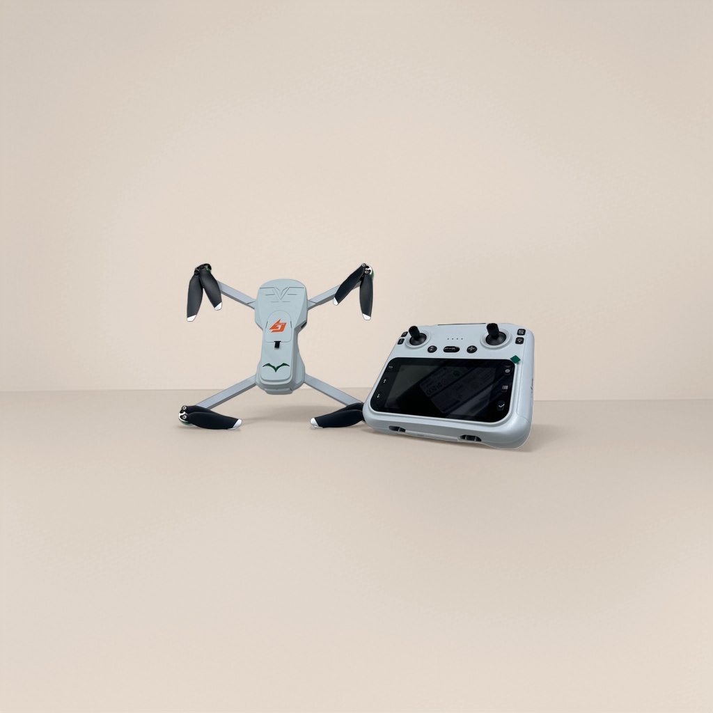 The white drone and remote control aerial photography stabilizer feature high-definition image transmission and are foldable and portable