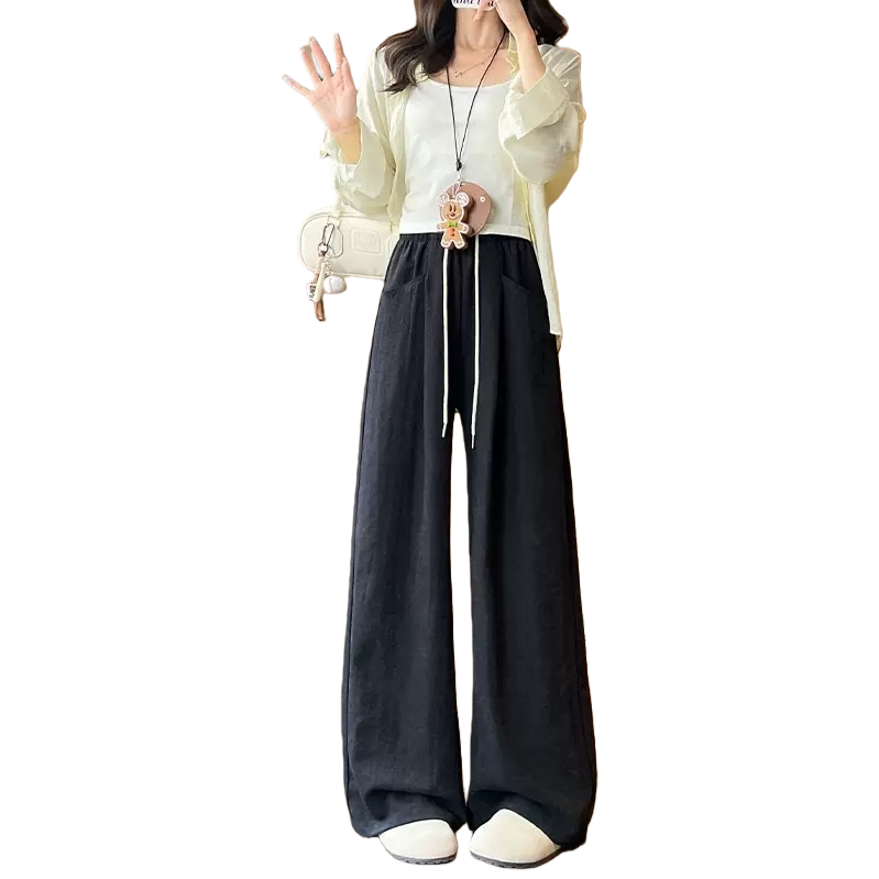 Black wide-leg pants for women, high-waisted and slimming casual pants, the same style for models Item Picture