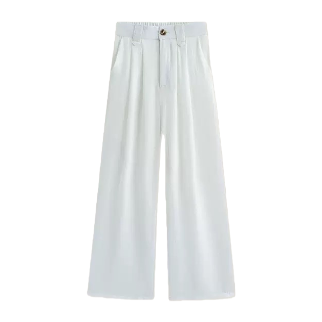 White high-waisted wide-leg pants for women with a slimming and flowing look, casual trousers Item Picture