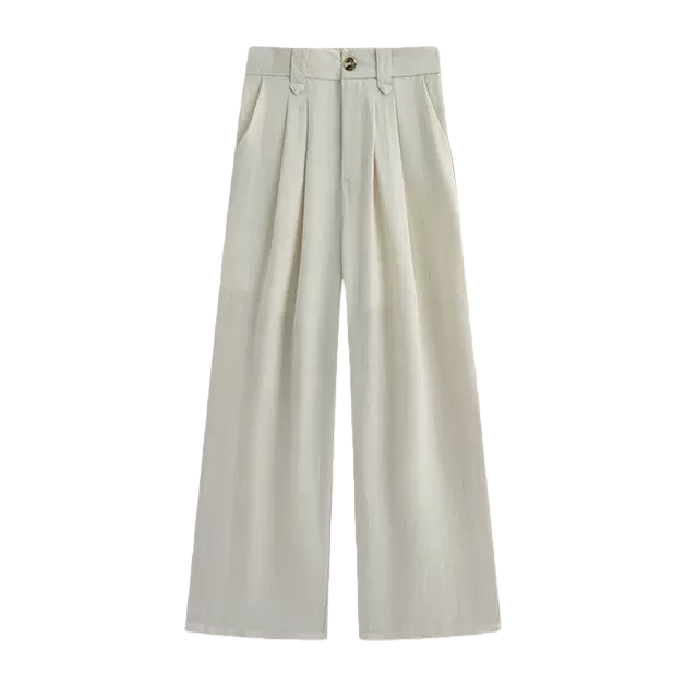 Beige high-waisted wide-leg women's casual slimming 9-inch pants with a flowing effect Item Picture