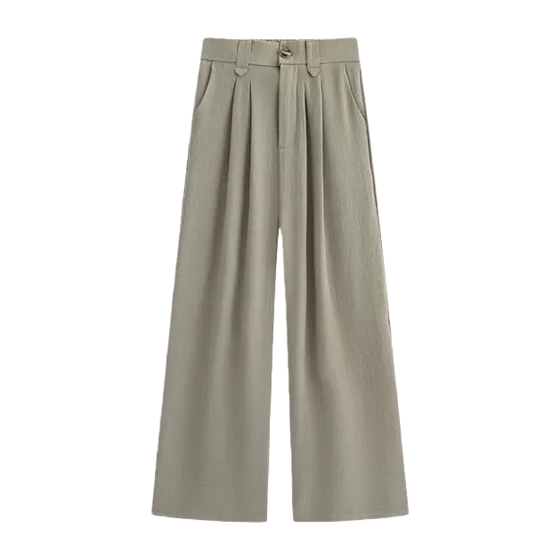 Light grey high-waisted wide-leg pants for women with a slimming look and a 90% drape, casual suit pants Item Picture