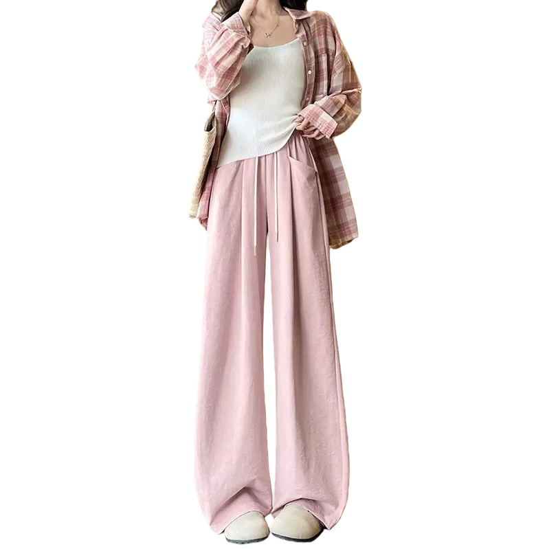 Pink wide-leg pants are high-waisted and slimming casual pants for women Item Picture