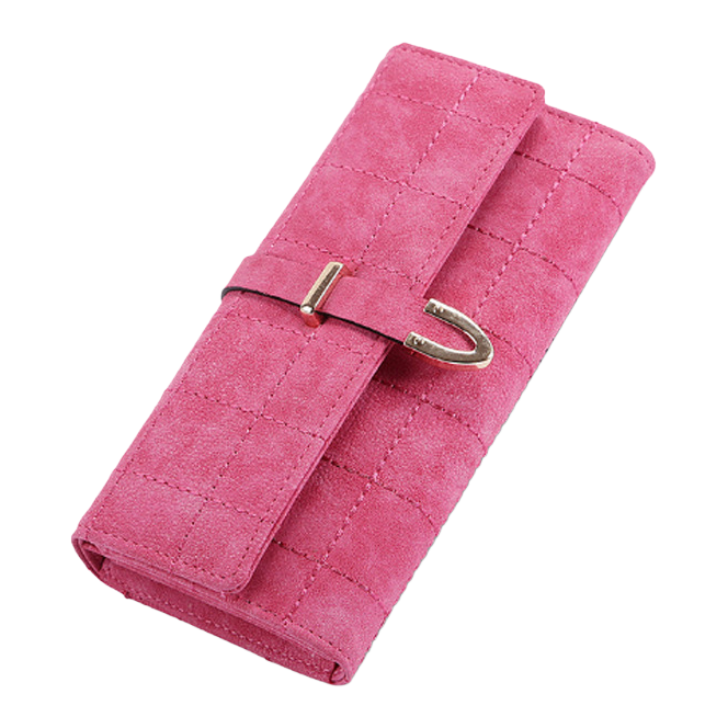 Pink diamond-patterned genuine leather wallet for ladies, simple and fashionable, small and short style Item Picture