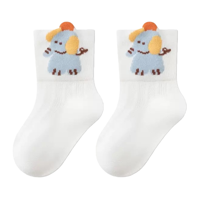 White Cartoon Elephant-Patterned Cotton Socks For Both Men And Women, Comfortable And Breathable Item Picture