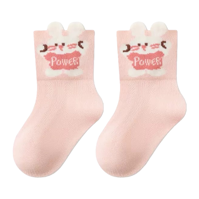 Pink Rabbit-Shaped Socks In A Cute Cartoon Style, Pure Cotton Mid-Calf For Women In Spring And Summer Item Picture