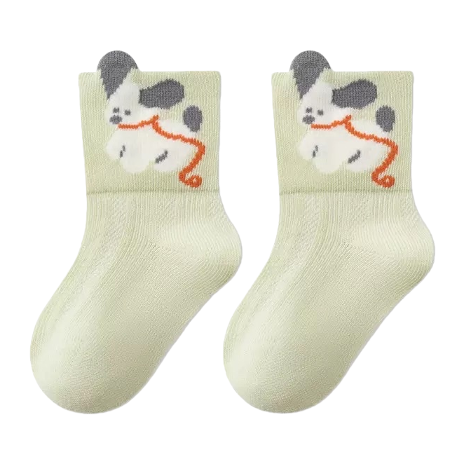 Light Green Cartoon Puppy Pattern Pure Cotton Socks For Both Men And Women Item Picture