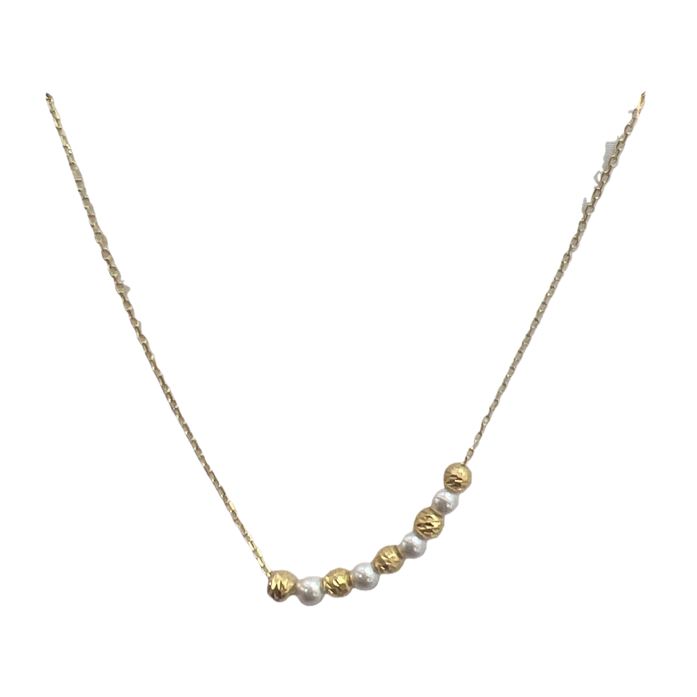 Mousse S925 silver jewelry gold chain necklace with white pearls and gold bead jewelry hanging card packaging Item Picture