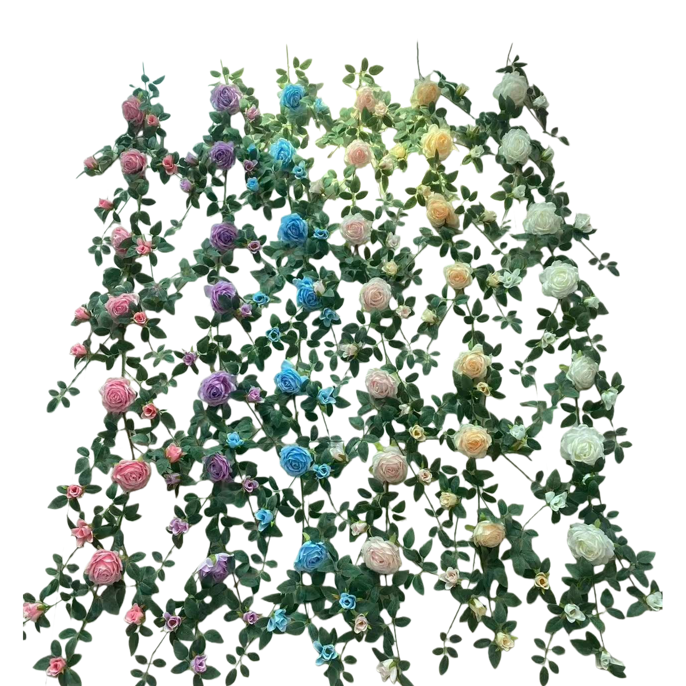 Colorful artificial rose vines are used for decorative floral arrangements wrapped with artificial flower vines Item Picture