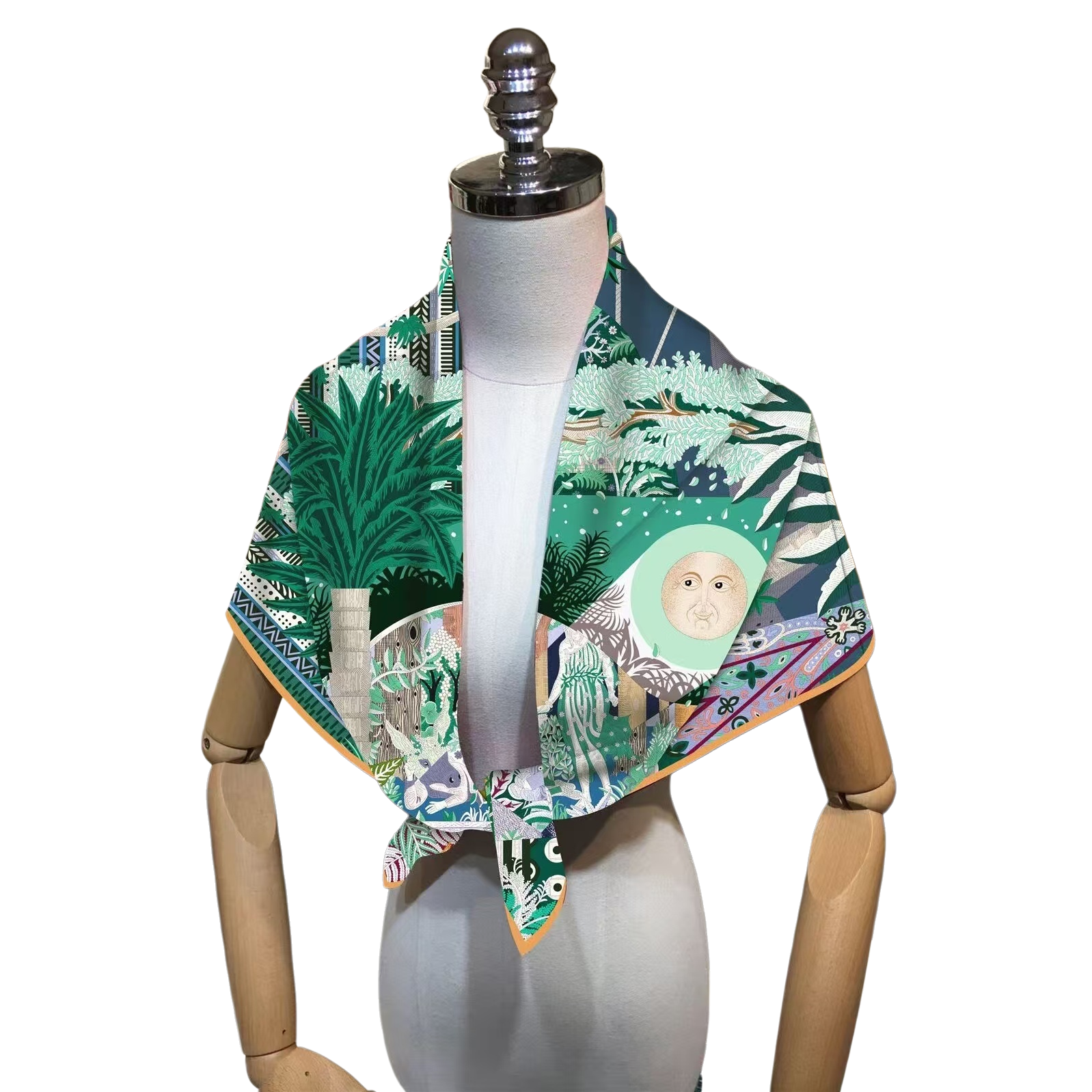 The colorful printed silk scarf is a light, breathable, fashionable and versatile thin silk scarf for women in spring and summer Item Picture