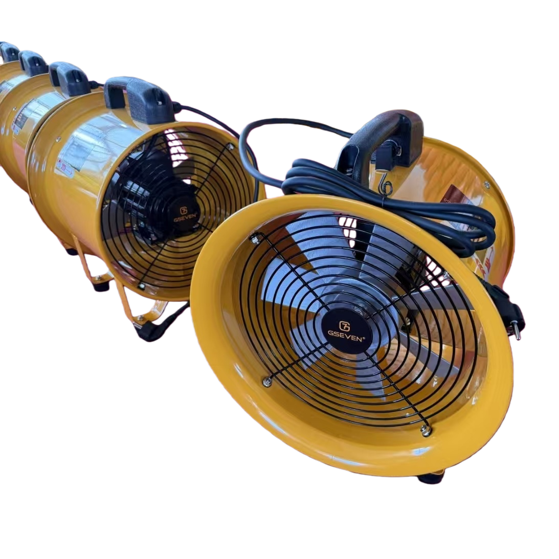 Yellow industrial fan, high-volume floor fan, powerful cooling for both household and commercial use Item Picture