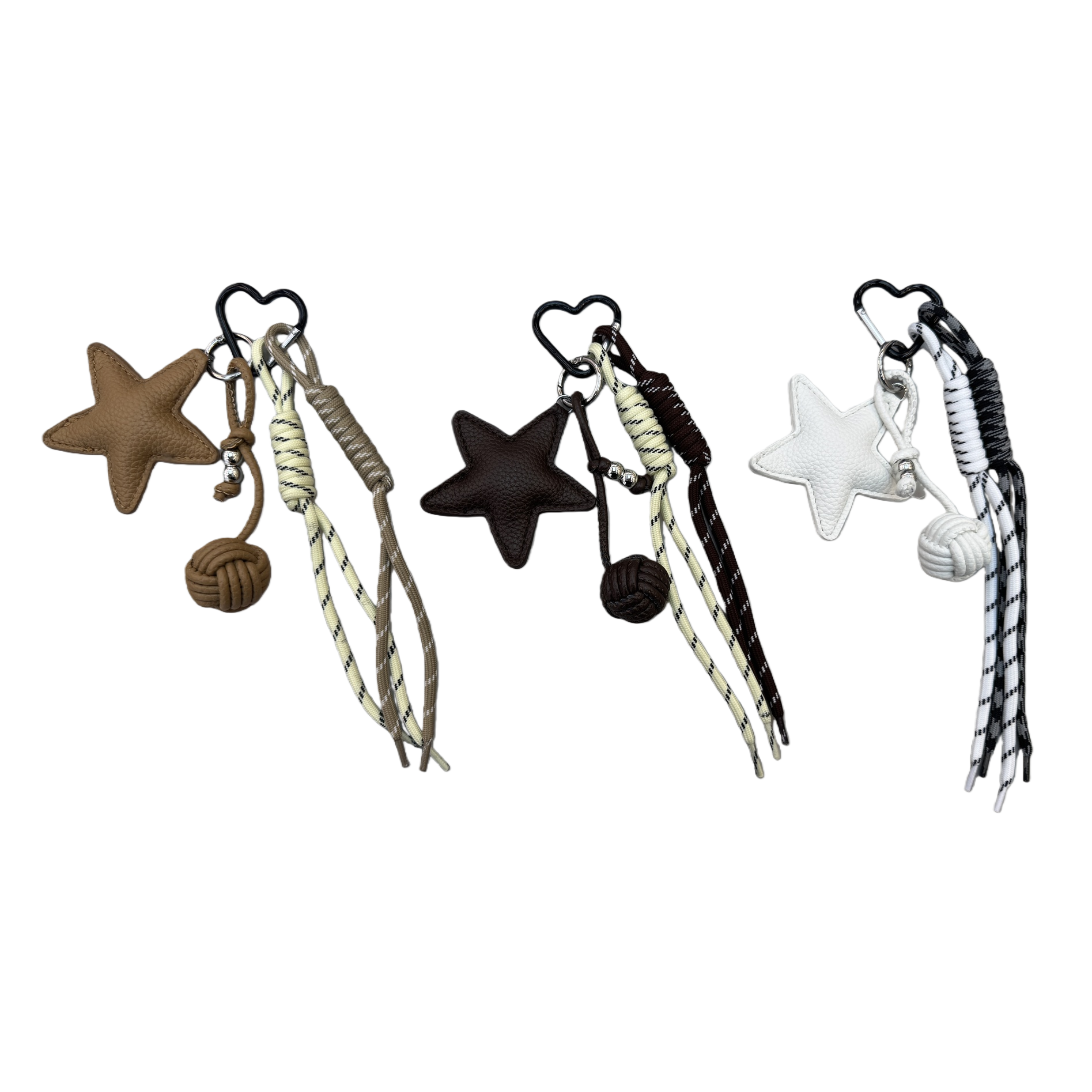 Three sets of star-shaped leather pendant keychains and woven rope knot decorations Item Picture