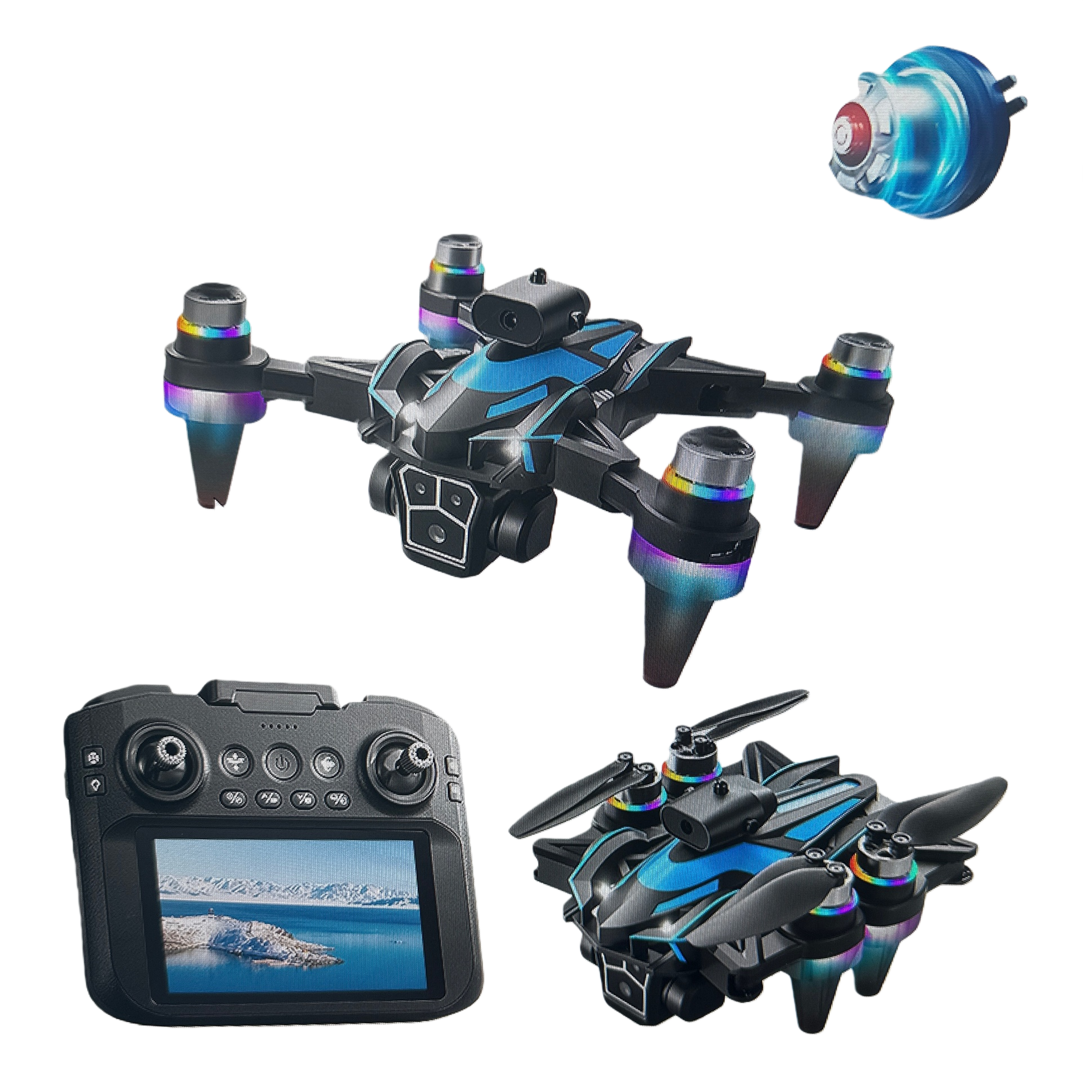 The blue-black drone with a screen and remote control integrated high-definition video transmission ensures stable flight Item Picture