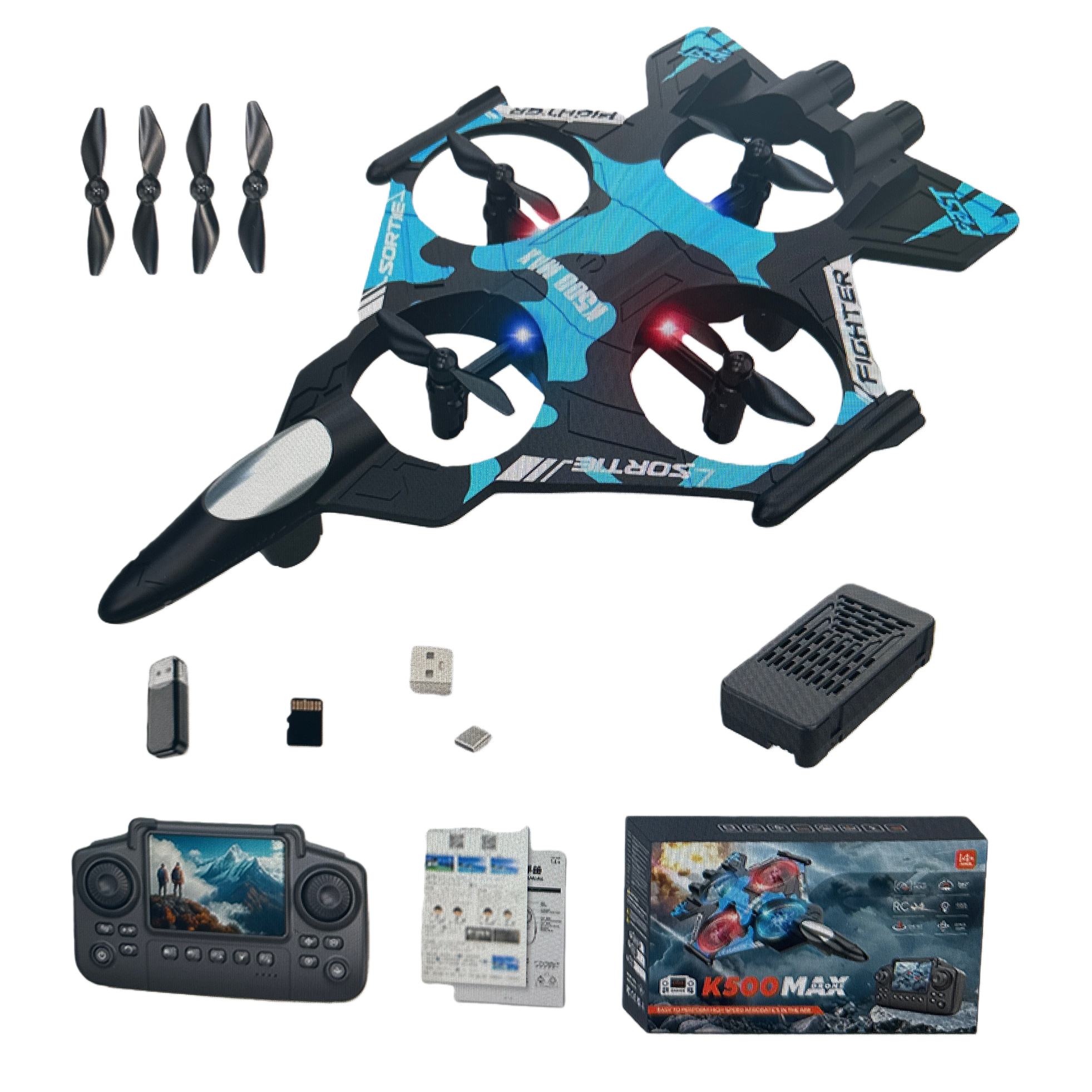 Blue and black camouflage remote-controlled drone high-definition aerial photography foldable portable Item Picture