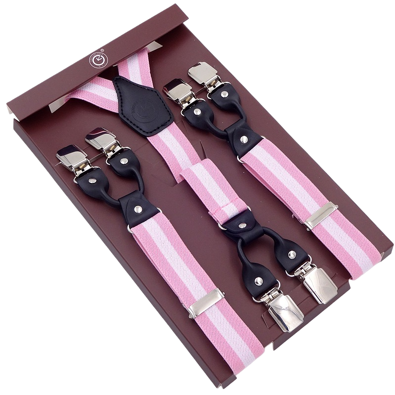 粉色条纹吊裤带 男士经典弹力腰带 adjustable suspenders白底实物图