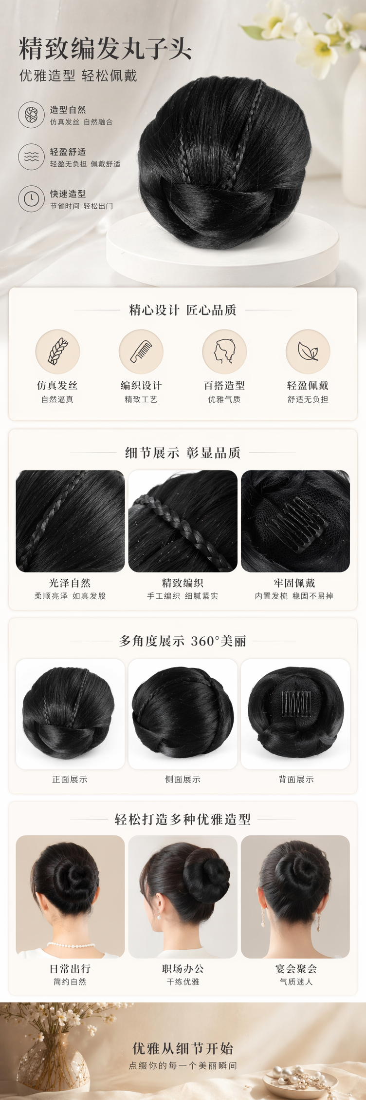 黑色发髻盘发神器 防滑不伤发 高弹力简约发饰详情1