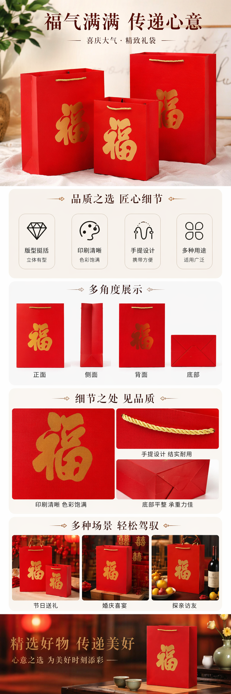 红色福字手提袋春节喜庆礼品包装袋大号详情1