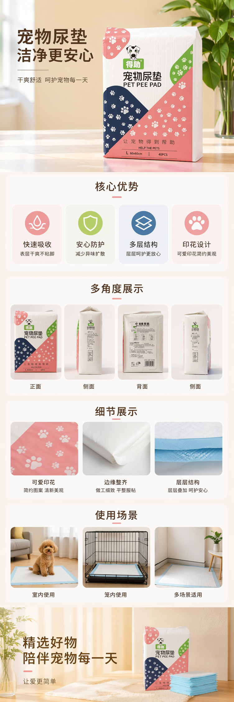 彩色包装宠物尿垫 吸水锁水防漏加厚一次性宠物护理垫 pic 1