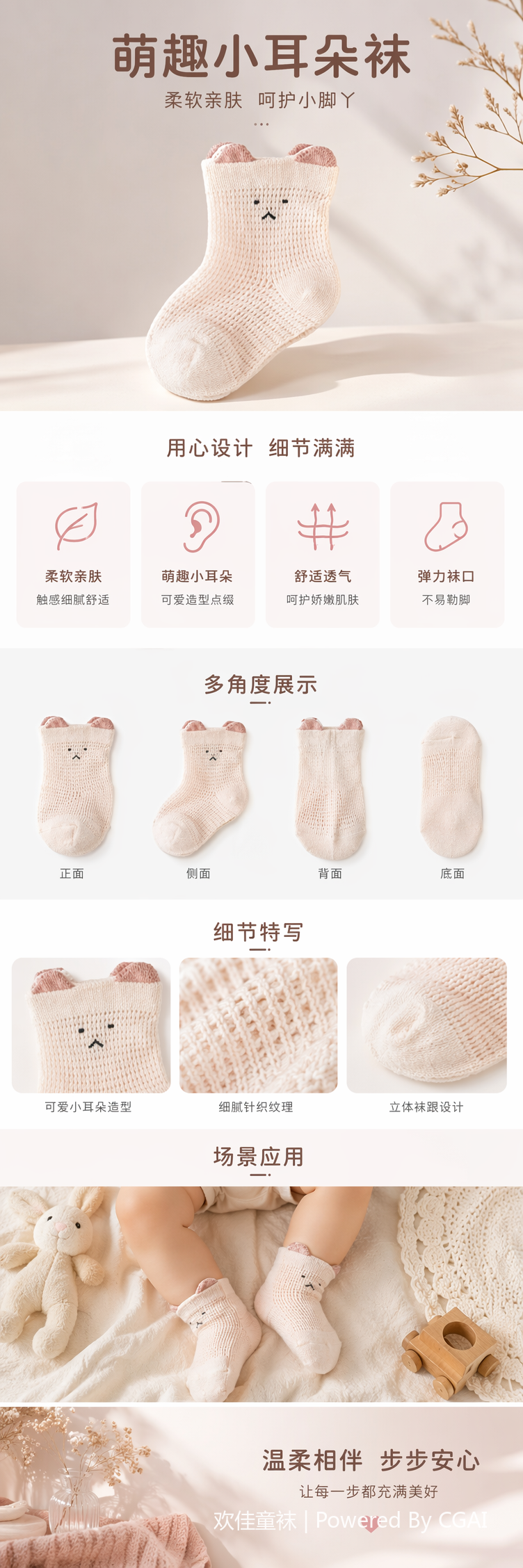 粉色猫耳袜子 女款可爱毛绒保暖中筒袜 pic 1